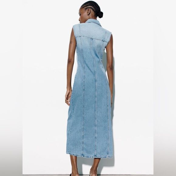 Zara Denim TRF Dress New Light Blue - Picture 6 of 10
